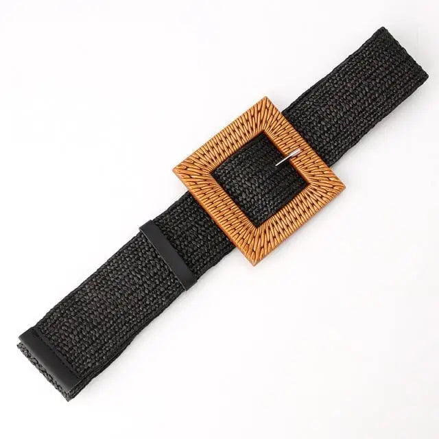 Charming Women Waist Belt Classic Round Wooden Buckle Casual Design Dress Women Buckle Waist Dress Band - STEVVEX Fashion - 702, belt, belt for women, belts, casual belt, classic belt, elastic belt, elegant belt, fashion belt, new design belt, retro belt, round buckle belt, straw woven belt, stylish belt, trendy belt, vintage belt, wide strap belt, women belts, wooden buckle belt, wooden style belt, woven belt - Stevvex.com