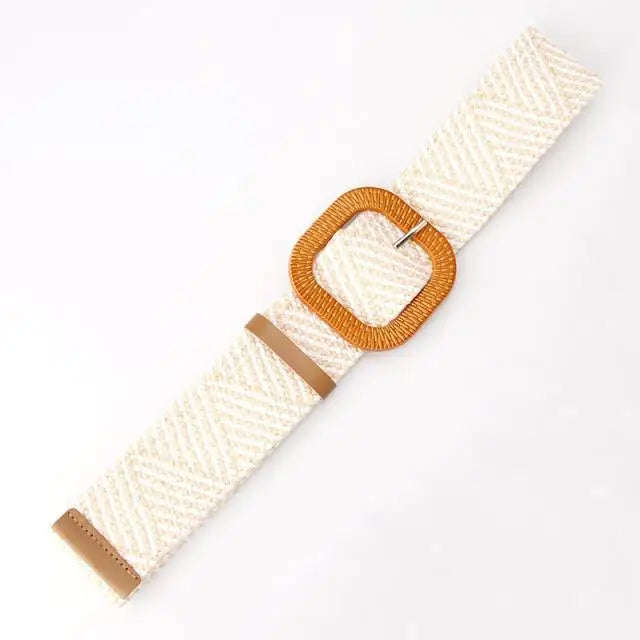 Charming Women Waist Belt Classic Round Wooden Buckle Casual Design Dress Women Buckle Waist Dress Band - STEVVEX Fashion - 702, belt, belt for women, belts, casual belt, classic belt, elastic belt, elegant belt, fashion belt, new design belt, retro belt, round buckle belt, straw woven belt, stylish belt, trendy belt, vintage belt, wide strap belt, women belts, wooden buckle belt, wooden style belt, woven belt - Stevvex.com