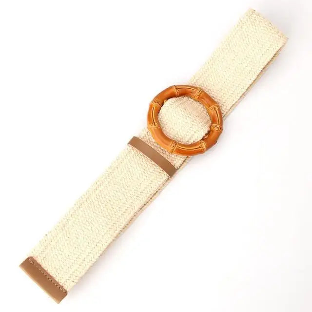 Charming Women Waist Belt Classic Round Wooden Buckle Casual Design Dress Women Buckle Waist Dress Band - STEVVEX Fashion - 702, belt, belt for women, belts, casual belt, classic belt, elastic belt, elegant belt, fashion belt, new design belt, retro belt, round buckle belt, straw woven belt, stylish belt, trendy belt, vintage belt, wide strap belt, women belts, wooden buckle belt, wooden style belt, woven belt - Stevvex.com