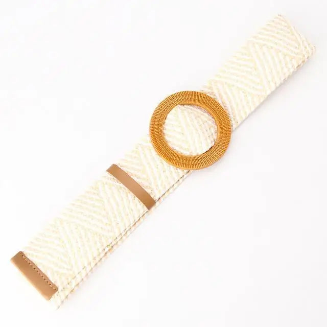 Charming Women Waist Belt Classic Round Wooden Buckle Casual Design Dress Women Buckle Waist Dress Band - STEVVEX Fashion - 702, belt, belt for women, belts, casual belt, classic belt, elastic belt, elegant belt, fashion belt, new design belt, retro belt, round buckle belt, straw woven belt, stylish belt, trendy belt, vintage belt, wide strap belt, women belts, wooden buckle belt, wooden style belt, woven belt - Stevvex.com