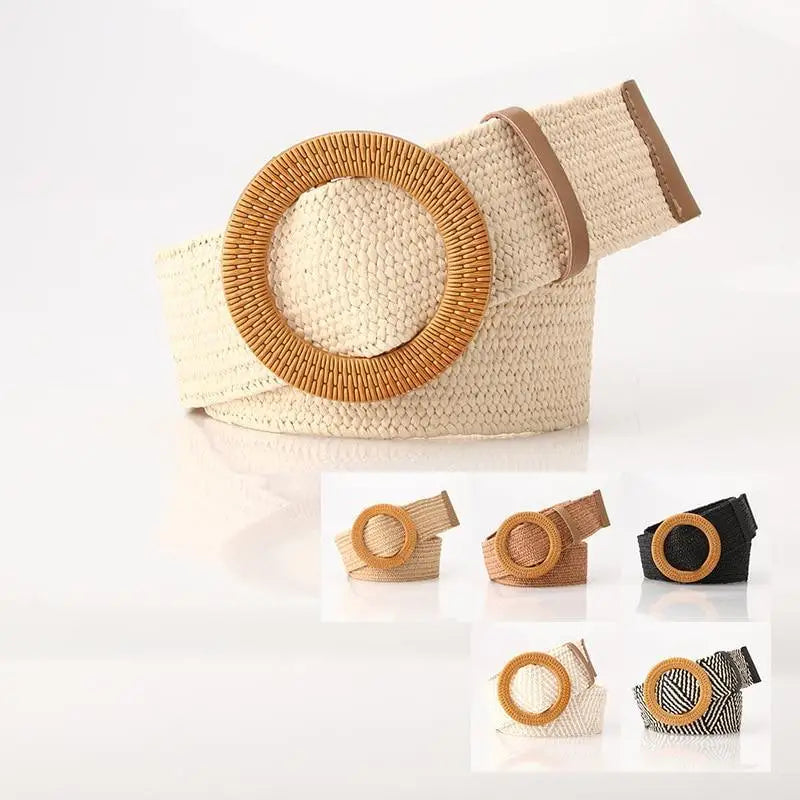 Charming Women Waist Belt Classic Round Wooden Buckle Casual Design Dress Women Buckle Waist Dress Band - STEVVEX Fashion - 702, belt, belt for women, belts, casual belt, classic belt, elastic belt, elegant belt, fashion belt, new design belt, retro belt, round buckle belt, straw woven belt, stylish belt, trendy belt, vintage belt, wide strap belt, women belts, wooden buckle belt, wooden style belt, woven belt - Stevvex.com