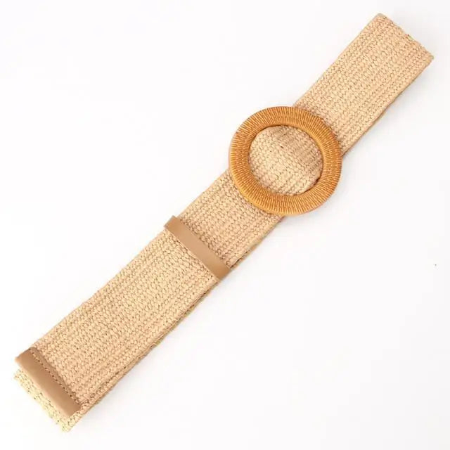 Charming Women Waist Belt Classic Round Wooden Buckle Casual Design Dress Women Buckle Waist Dress Band - STEVVEX Fashion - 702, belt, belt for women, belts, casual belt, classic belt, elastic belt, elegant belt, fashion belt, new design belt, retro belt, round buckle belt, straw woven belt, stylish belt, trendy belt, vintage belt, wide strap belt, women belts, wooden buckle belt, wooden style belt, woven belt - Stevvex.com