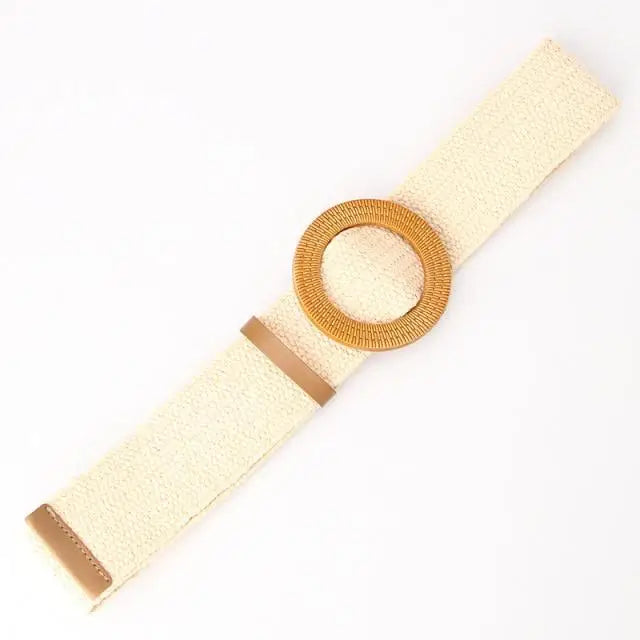 Charming Women Waist Belt Classic Round Wooden Buckle Casual Design Dress Women Buckle Waist Dress Band - STEVVEX Fashion - 702, belt, belt for women, belts, casual belt, classic belt, elastic belt, elegant belt, fashion belt, new design belt, retro belt, round buckle belt, straw woven belt, stylish belt, trendy belt, vintage belt, wide strap belt, women belts, wooden buckle belt, wooden style belt, woven belt - Stevvex.com