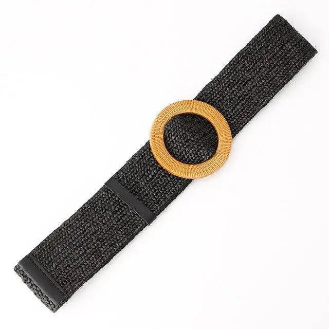 Charming Women Waist Belt Classic Round Wooden Buckle Casual Design Dress Women Buckle Waist Dress Band - STEVVEX Fashion - 702, belt, belt for women, belts, casual belt, classic belt, elastic belt, elegant belt, fashion belt, new design belt, retro belt, round buckle belt, straw woven belt, stylish belt, trendy belt, vintage belt, wide strap belt, women belts, wooden buckle belt, wooden style belt, woven belt - Stevvex.com