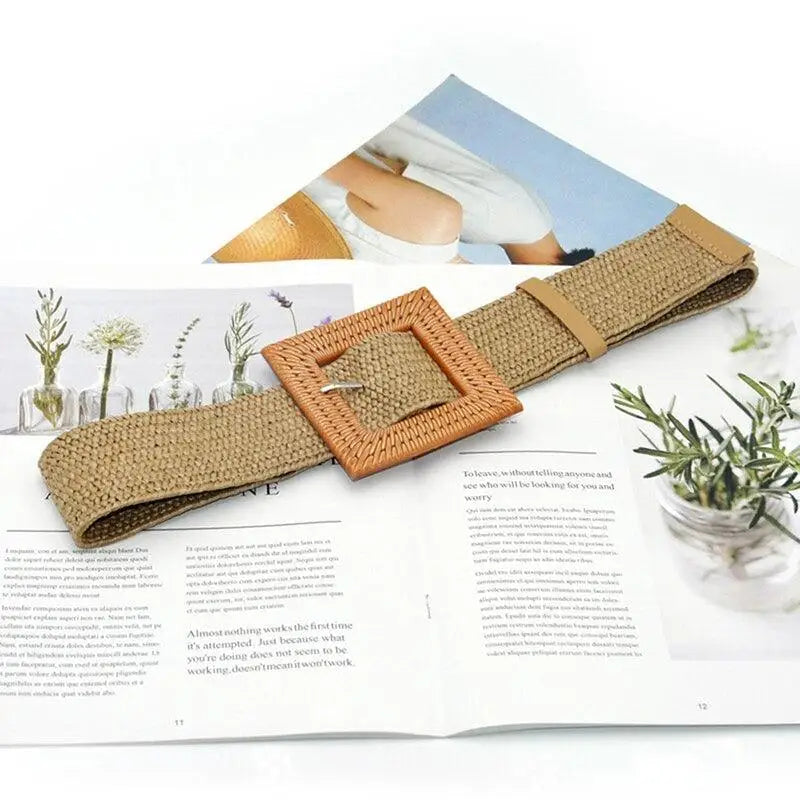 Charming Women Waist Belt Classic Round Wooden Buckle Casual Design Dress Women Buckle Waist Dress Band - STEVVEX Fashion - 702, belt, belt for women, belts, casual belt, classic belt, elastic belt, elegant belt, fashion belt, new design belt, retro belt, round buckle belt, straw woven belt, stylish belt, trendy belt, vintage belt, wide strap belt, women belts, wooden buckle belt, wooden style belt, woven belt - Stevvex.com