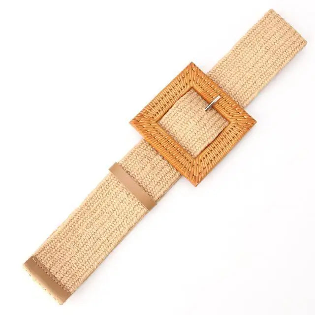 Charming Women Waist Belt Classic Round Wooden Buckle Casual Design Dress Women Buckle Waist Dress Band - STEVVEX Fashion - 702, belt, belt for women, belts, casual belt, classic belt, elastic belt, elegant belt, fashion belt, new design belt, retro belt, round buckle belt, straw woven belt, stylish belt, trendy belt, vintage belt, wide strap belt, women belts, wooden buckle belt, wooden style belt, woven belt - Stevvex.com