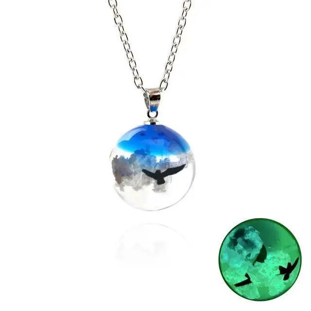 Chic Transparent Resin Round Ball Blue Sky White Cloud Moon Pendant Necklace for Women - Fashion Chain Necklace Jewelry