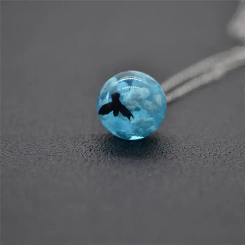 Chic Transparent Resin Round Ball Blue Sky White Cloud Moon Pendant Necklace for Women - Fashion Chain Necklace Jewelry