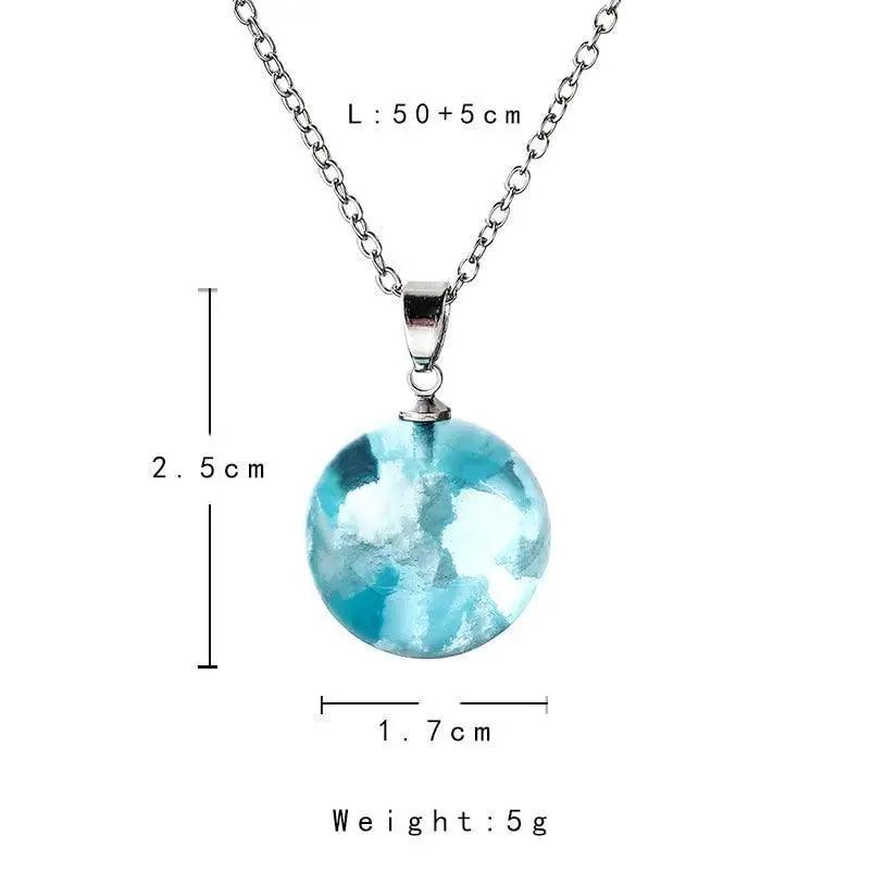 Chic Transparent Resin Round Ball Blue Sky White Cloud Moon Pendant Necklace for Women - Fashion Chain Necklace Jewelry