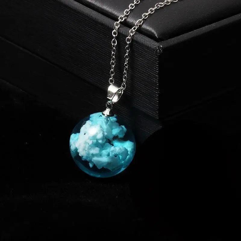 Chic Transparent Resin Round Ball Blue Sky White Cloud Moon Pendant Necklace for Women - Fashion Chain Necklace Jewelry