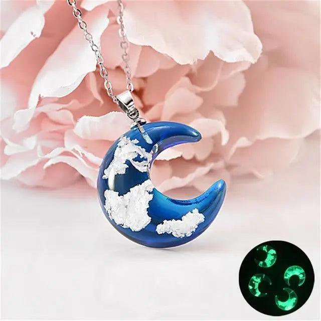 Chic Transparent Resin Round Ball Blue Sky White Cloud Moon Pendant Necklace for Women - Fashion Chain Necklace Jewelry