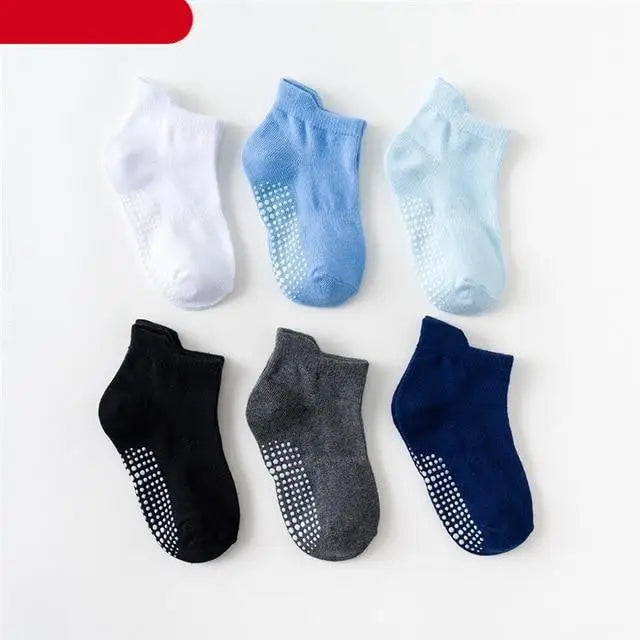 Children Cotton 6 Pairs/Set Anti - slip Socks For Boys Girl Rubber Kid Floor Sock With Grips For To 6 Years Kids - Blue