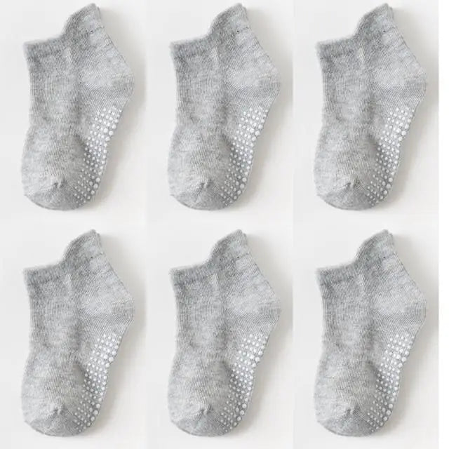 Children Cotton 6 Pairs/Set Anti - slip Socks For Boys Girl Rubber Kid Floor Sock With Grips For To 6 Years Kids - Grey