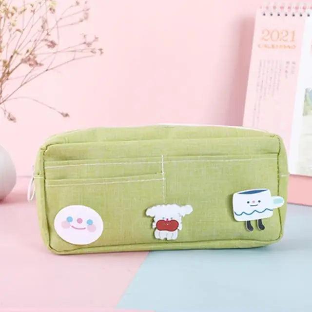 Classic Cartoon Large Capacity Stylish Students Pencil Pouch Cute Creative Design Case For School - Green