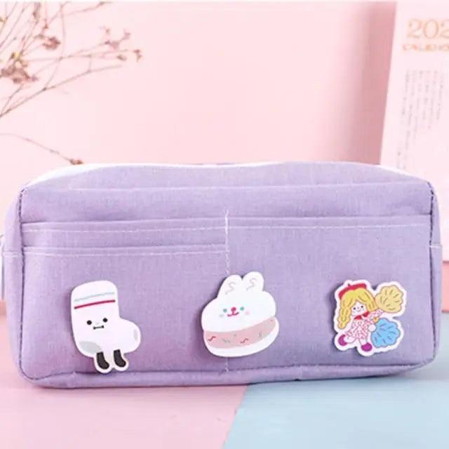 Classic Cartoon Large Capacity Stylish Students Pencil Pouch Cute Creative Design Case For School - Purple