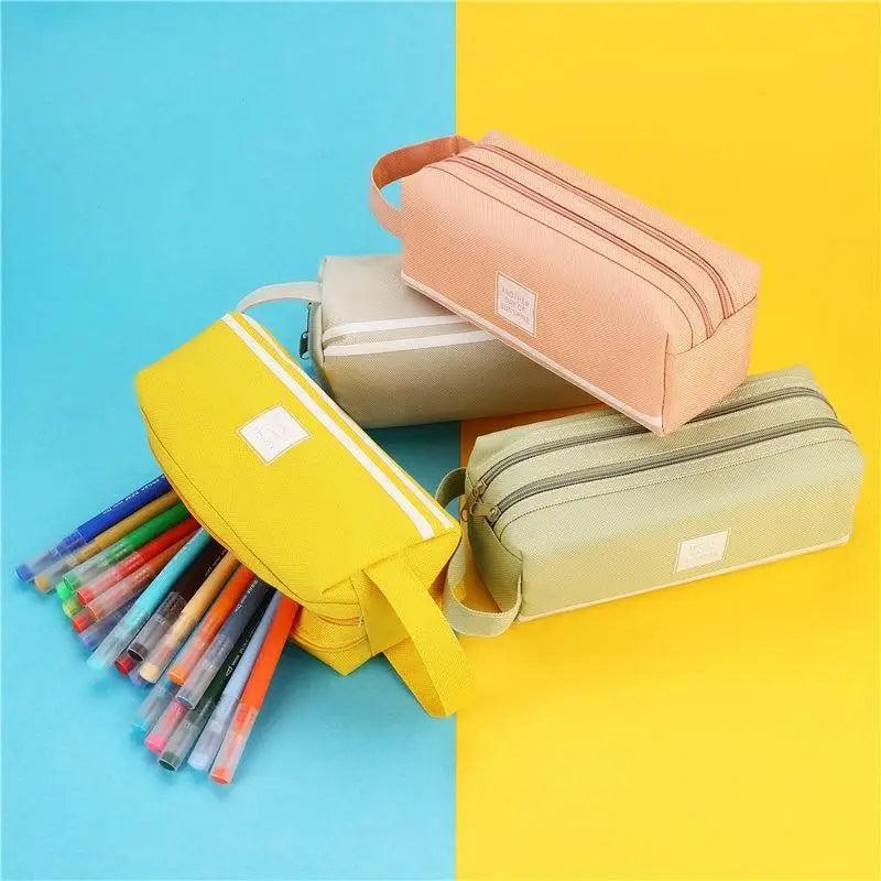 Classic Colorful Large Capacity Pencil Cases For Students Cool Design Double Zipper Pencil Pouch Pen Bag For School