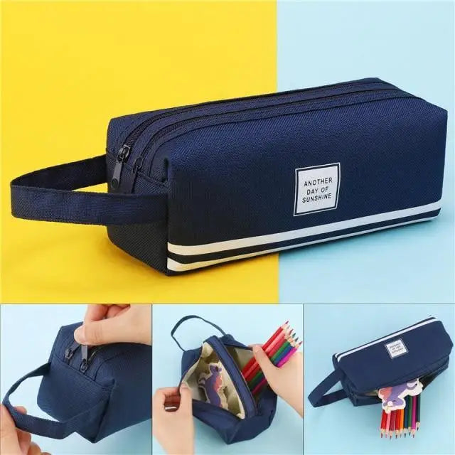 Classic Colorful Large Capacity Pencil Cases For Students Cool Design Double Zipper Pencil Pouch Pen Bag For School