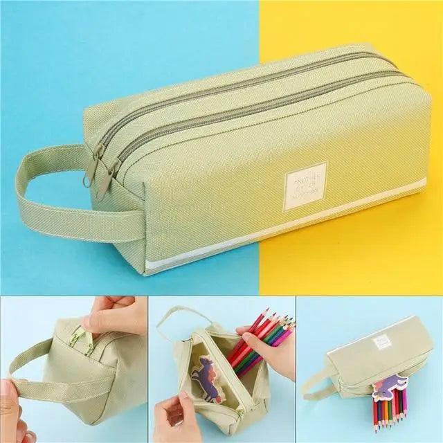 Classic Colorful Large Capacity Pencil Cases For Students Cool Design Double Zipper Pencil Pouch Pen Bag For School