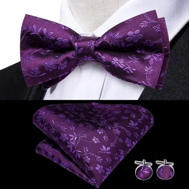 Classic Green Bow Ties Men Silk Butterfly Tie With Pocket Square And Cufflinks Set For Men Elegant Design Wedding Party