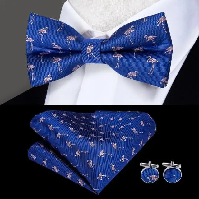 Classic Green Bow Ties Men Silk Butterfly Tie With Pocket Square And Cufflinks Set For Men Elegant Design Wedding Party