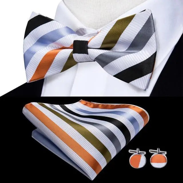 Classic Green Bow Ties Men Silk Butterfly Tie With Pocket Square And Cufflinks Set For Men Elegant Design Wedding Party