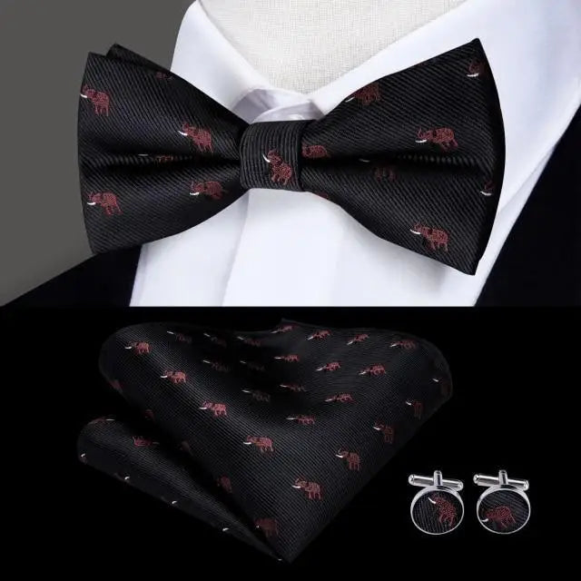 Classic Green Bow Ties Men Silk Butterfly Tie With Pocket Square And Cufflinks Set For Men Elegant Design Wedding Party