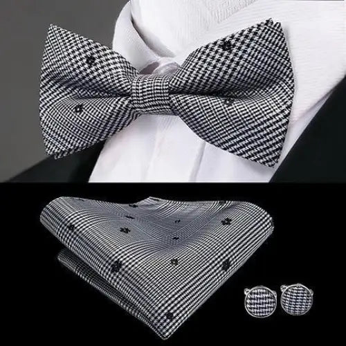 Classic Green Bow Ties Men Silk Butterfly Tie With Pocket Square And Cufflinks Set For Men Elegant Design Wedding Party