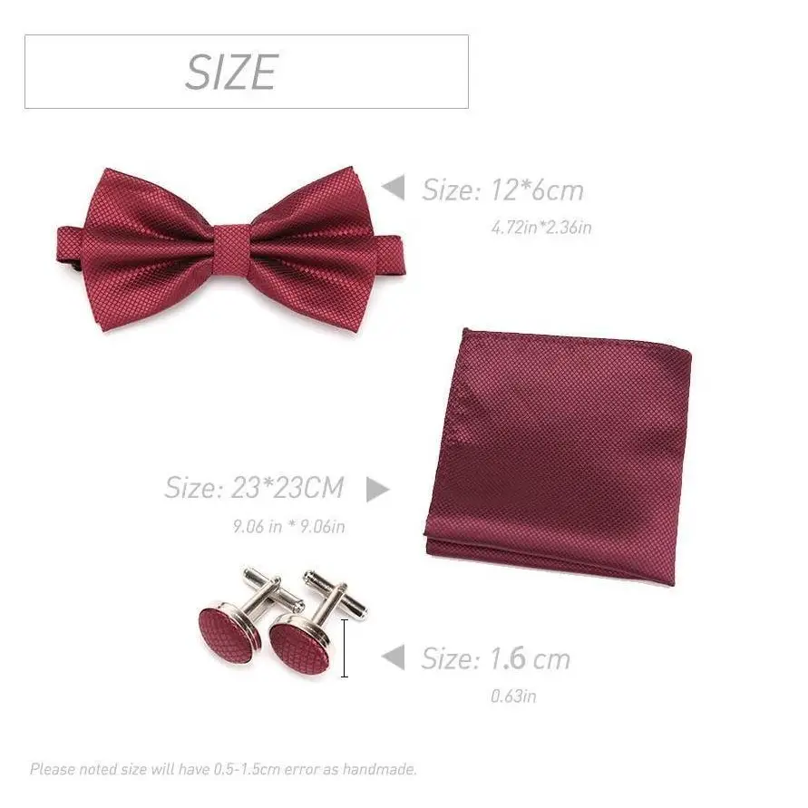 Classic Men Bowtie Cufflinks Set Casual Men’s Fashionable Style Solid Color Bowties Elegant Accessories - STIL7988UEYUU