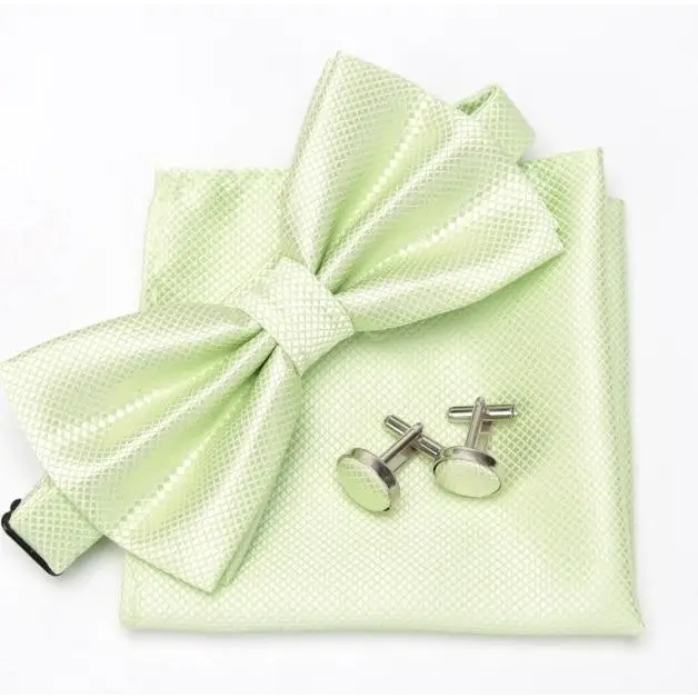 Classic Men Bowtie Cufflinks Set Casual Men’s Fashionable Style Solid Color Bowties Elegant Accessories - Light green