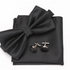 Classic Men Bowtie Cufflinks Set Casual Men’s Fashionable Style Solid Color Bowties Elegant Accessories - Black