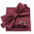 Classic Men Bowtie Cufflinks Set Casual Men’s Fashionable Style Solid Color Bowties Elegant Accessories - Maroon