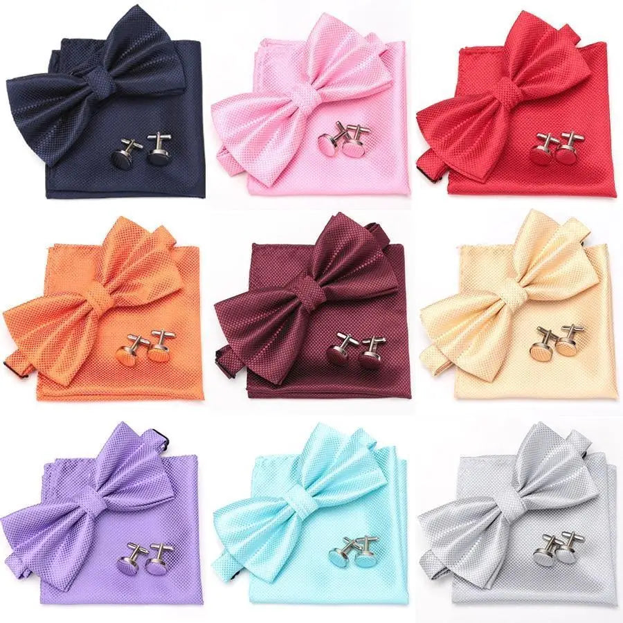 Classic Men Bowtie Cufflinks Set Casual Men’s Fashionable Style Solid Color Bowties Elegant Accessories - STIL7988UEYUU