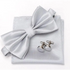 Classic Men Bowtie Cufflinks Set Casual Men’s Fashionable Style Solid Color Bowties Elegant Accessories - Silver