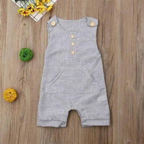 Classic Newborn Baby Boy/Girl Cute One-piece Striped Sleeveless Romper Casual Buttons Jumpsuit For Kids - STEVVEX Baby  - baby, baby boys, baby clothes for boys, baby clothing, baby items, Baby jumpsuit, baby outfits, baby products, Baby romper, baby rompers, clothes for baby boys, clothes for kids, kids clothing, kids items, rompers for baby boys - Stevvex.com