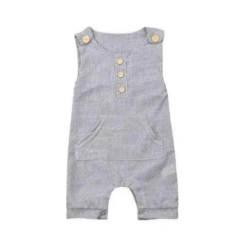 Classic Newborn Baby Boy/Girl Cute One-piece Striped Sleeveless Romper Casual Buttons Jumpsuit For Kids - STEVVEX Baby  - baby, baby boys, baby clothes for boys, baby clothing, baby items, Baby jumpsuit, baby outfits, baby products, Baby romper, baby rompers, clothes for baby boys, clothes for kids, kids clothing, kids items, rompers for baby boys - Stevvex.com