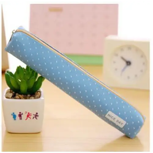 Classic Simple Candy Color Slim Canvas Pencil Pouch Pencil Bag For School Office Dot Printed Students Pencil Case