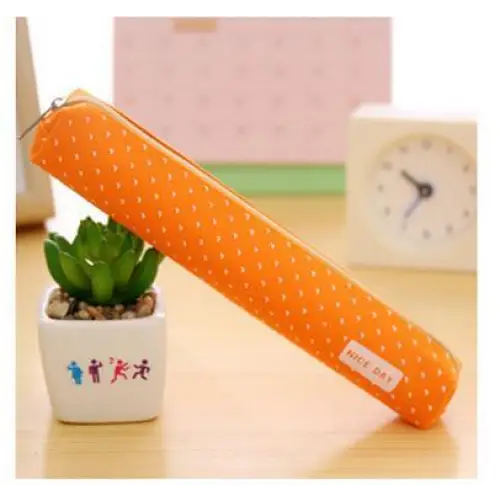 Classic Simple Candy Color Slim Canvas Pencil Pouch Pencil Bag For School Office Dot Printed Students Pencil Case