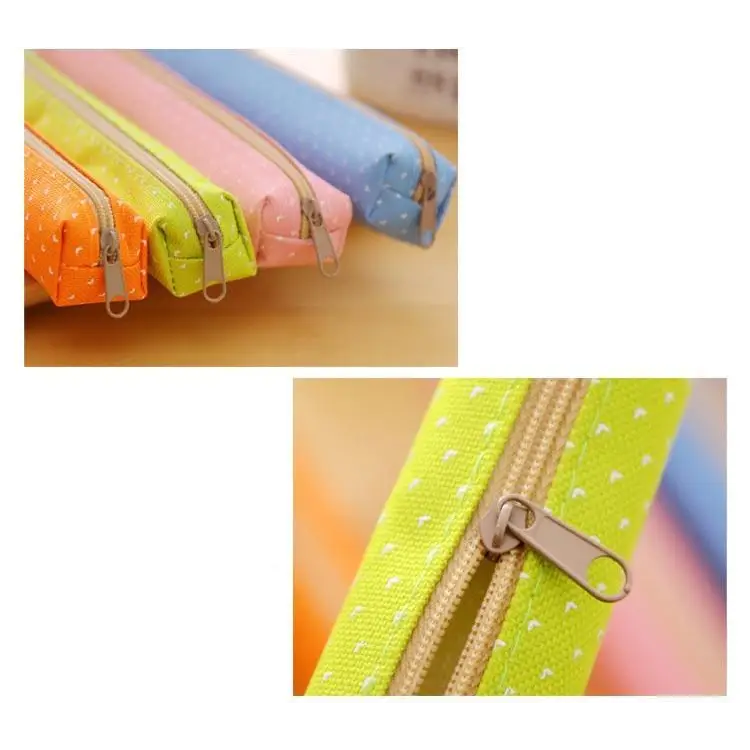 Classic Simple Candy Color Slim Canvas Pencil Pouch Pencil Bag For School Office Dot Printed Students Pencil Case