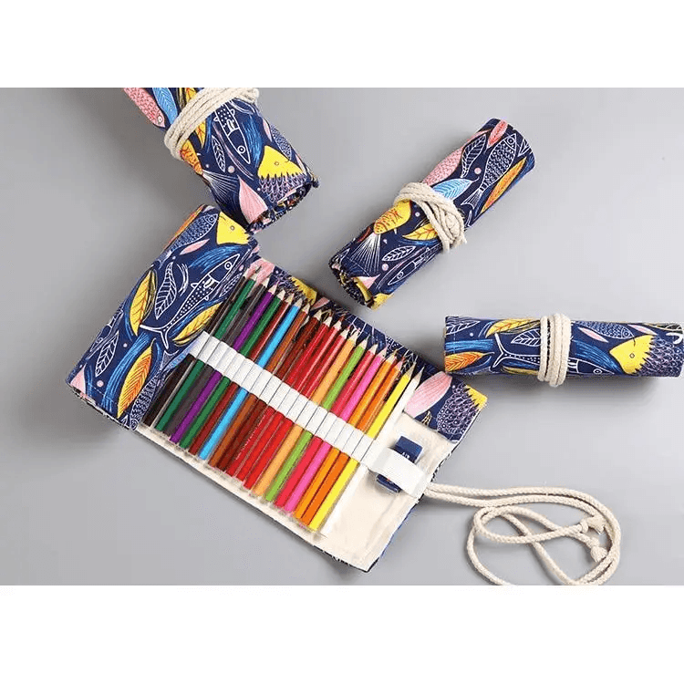 Colorful Roll Up Pencil Case Canvas Flowers Style Colored Pencils Wrap Multi - Purpose Pen Holder Cute Case