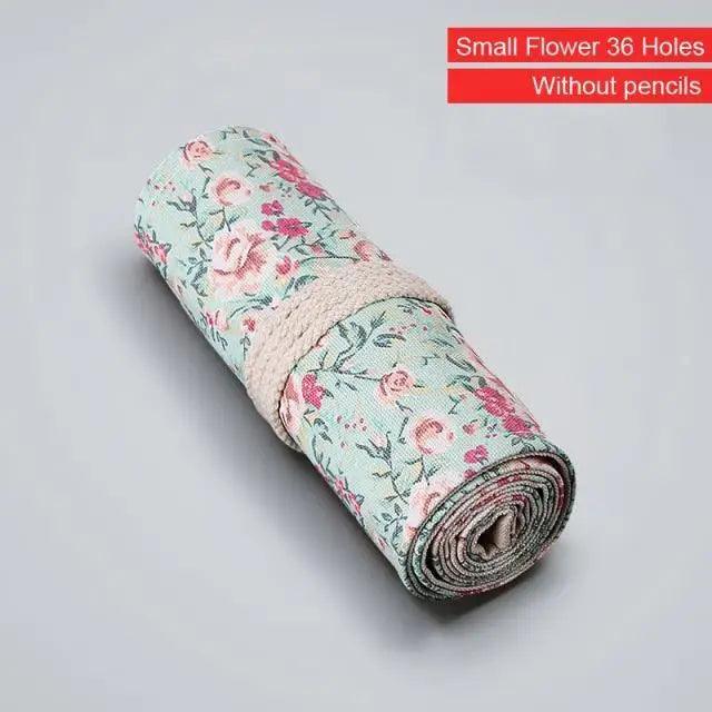 Colorful Roll Up Pencil Case Canvas Flowers Style Colored Pencils Wrap Multi - Purpose Pen Holder Cute Case - 1