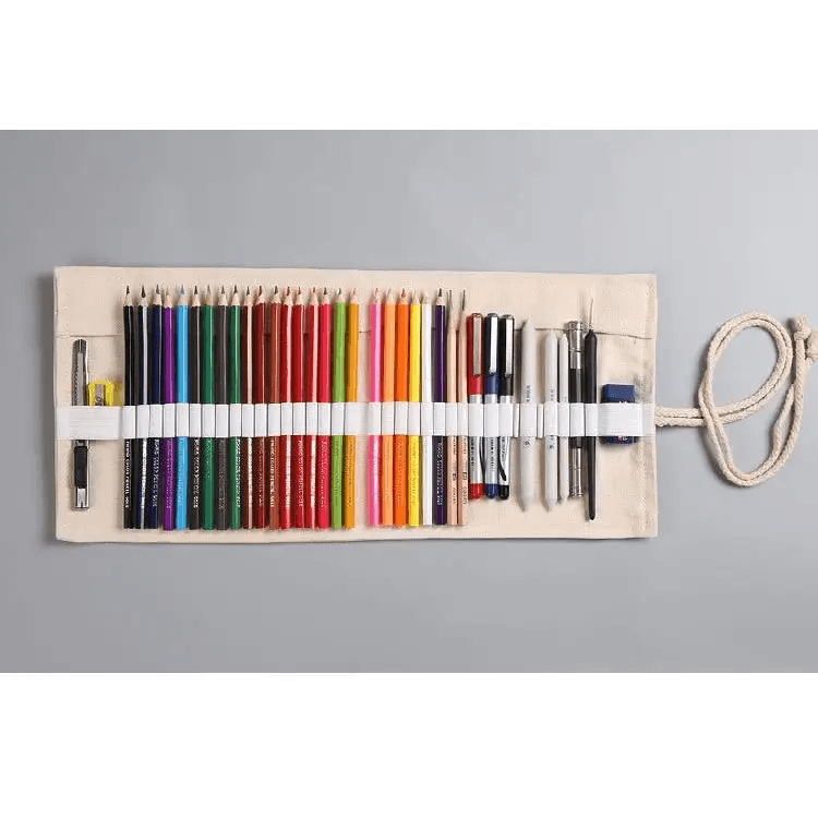 Colorful Roll Up Pencil Case Canvas Flowers Style Colored Pencils Wrap Multi - Purpose Pen Holder Cute Case