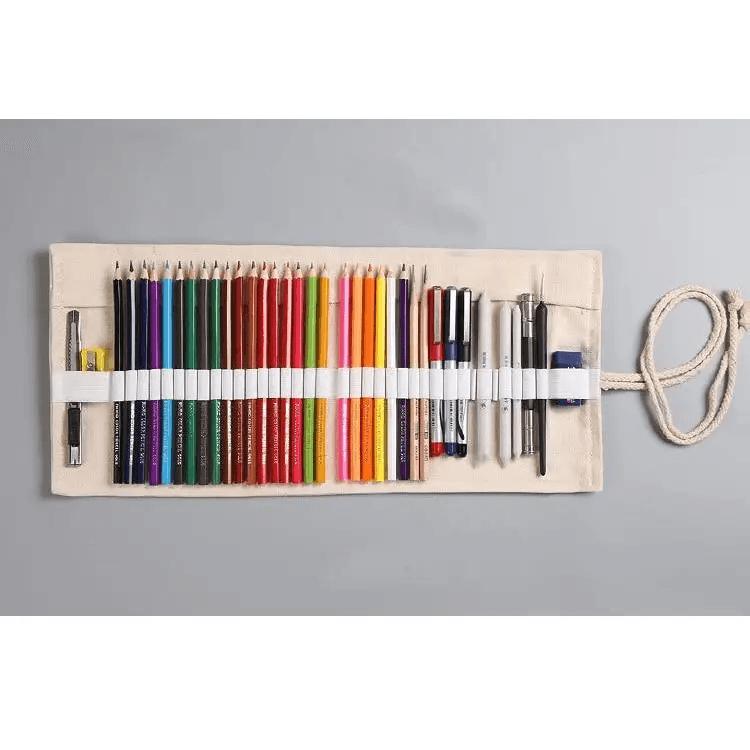 Colorful Roll Up Pencil Case Canvas Flowers Style Colored Pencils Wrap Multi - Purpose Pen Holder Cute Case