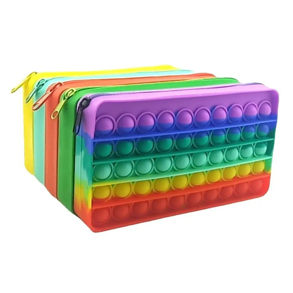 Colorful Stress Relief Squeeze Anti Stress Pop It Soft Pencil Case For Students Rainbow Color School Case