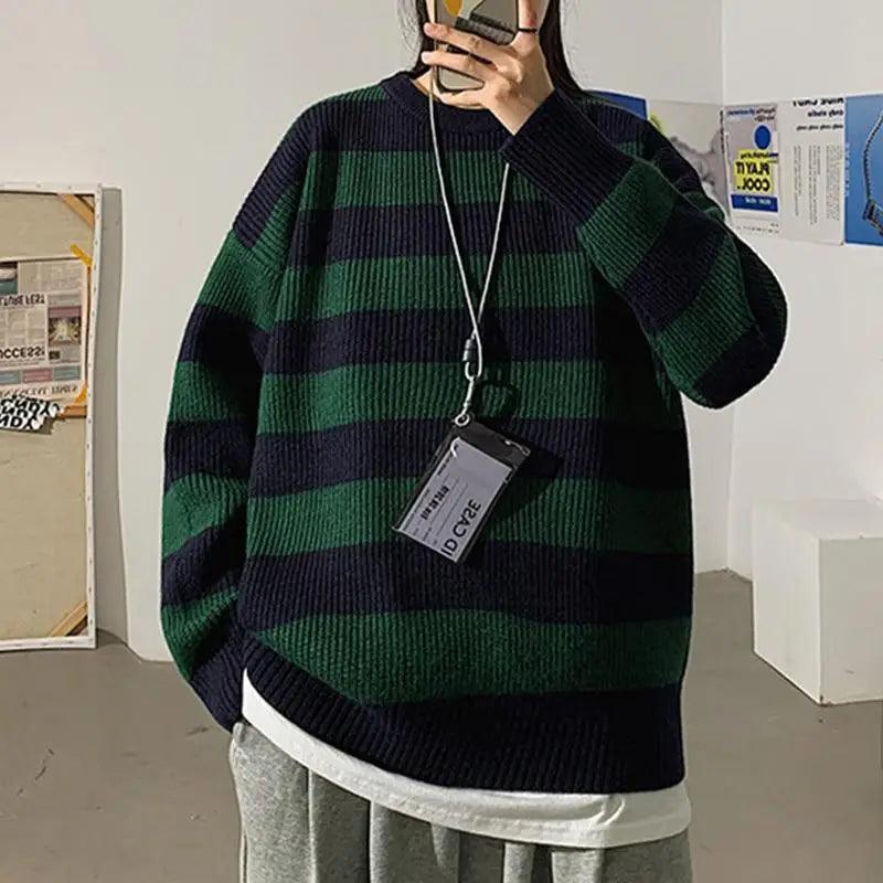 Comfortable Autumn Winter Knitted Striped Sweater Women Casual Oversized Pullovers Sweaters Loose Warm Jumper