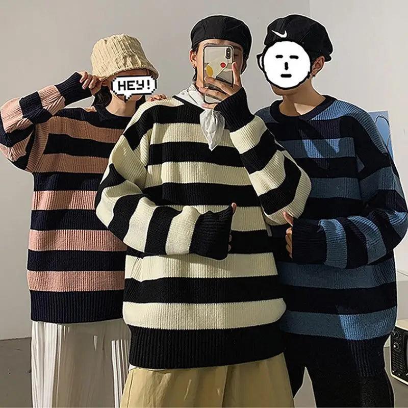 Comfortable Autumn Winter Knitted Striped Sweater Women Casual Oversized Pullovers Sweaters Loose Warm Jumper