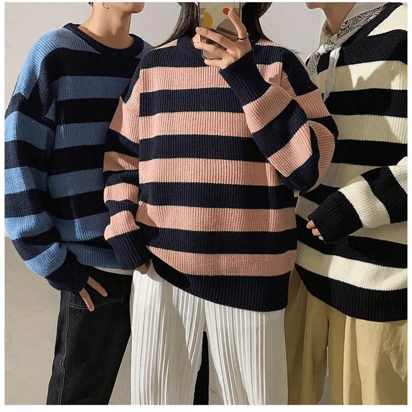 Comfortable Autumn Winter Knitted Striped Sweater Women Casual Oversized Pullovers Sweaters Loose Warm Jumper