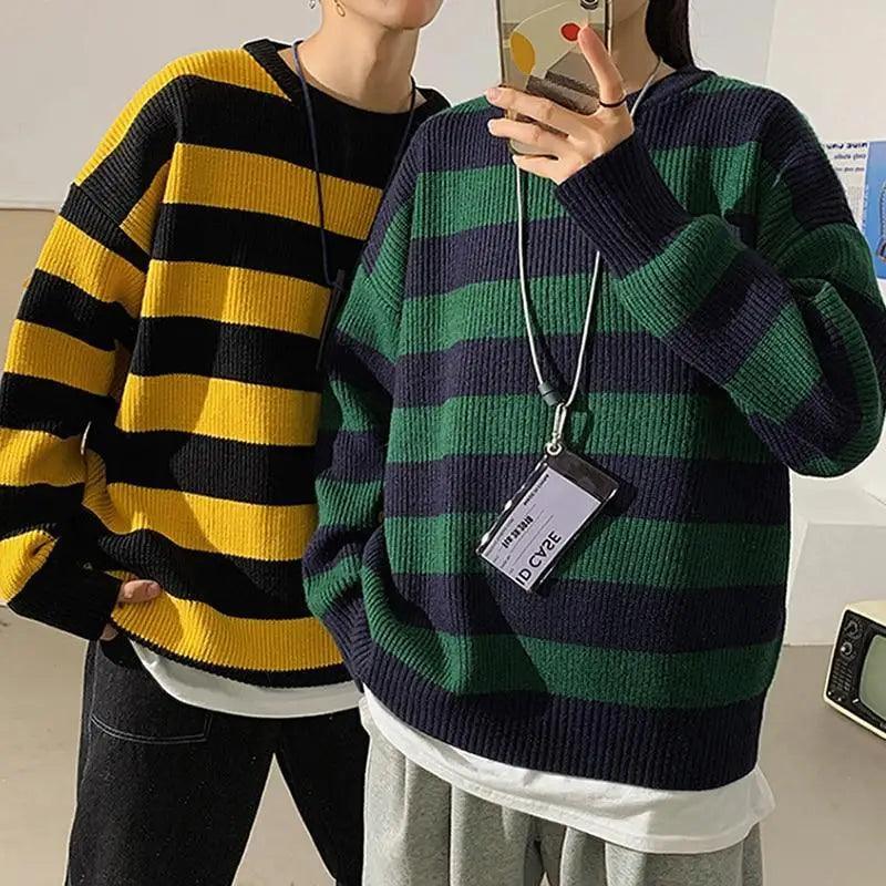 Comfortable Autumn Winter Knitted Striped Sweater Women Casual Oversized Pullovers Sweaters Loose Warm Jumper