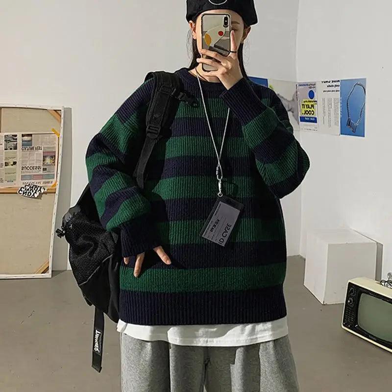 Comfortable Autumn Winter Knitted Striped Sweater Women Casual Oversized Pullovers Sweaters Loose Warm Jumper