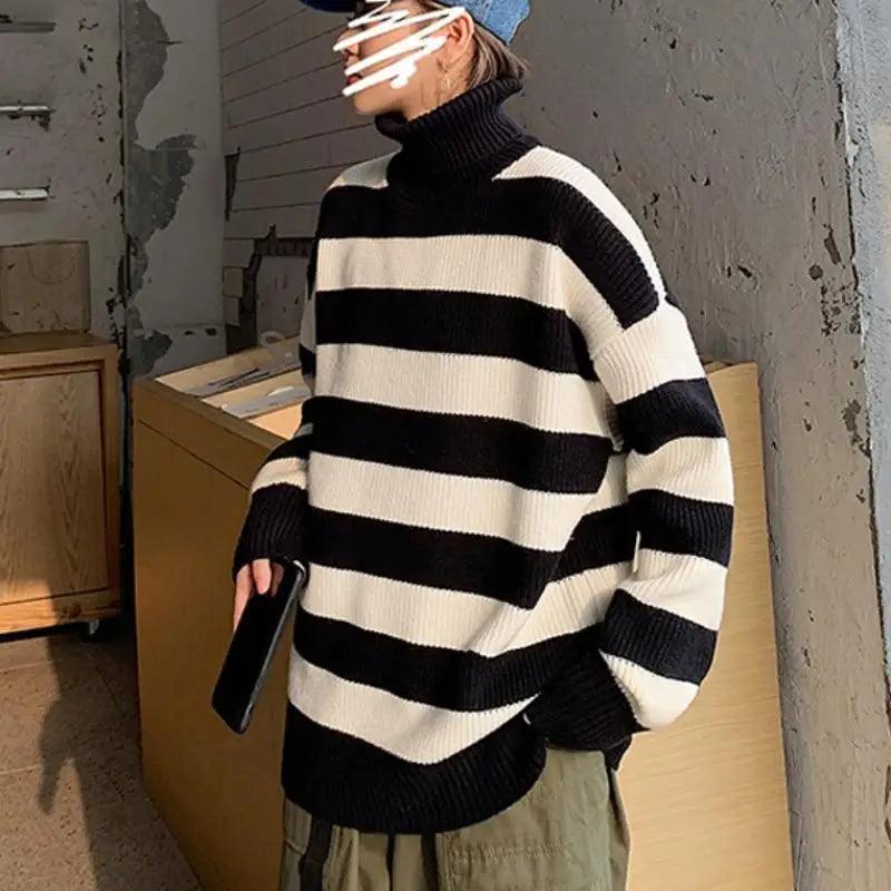 Comfortable Autumn Winter Knitted Striped Sweater Women Casual Oversized Pullovers Sweaters Loose Warm Jumper