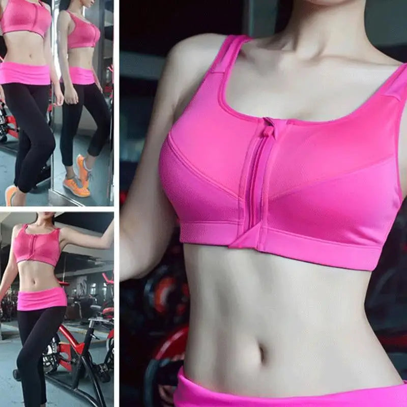 Comfortable High Quality Women’s Zipper Sports Bras Plus Size 2XL Wirefree Padded Push Up Tops Lady Girls Breathable